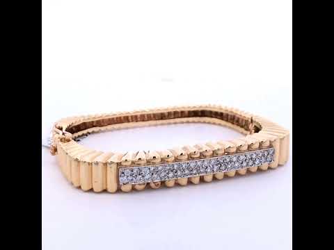 14K Yellow Gold 1 1/4 Cttw Diamond Ribbed Rounded Rectangle Bangle Bracelet (G-H Color, VS2-SI1 Clarity) - 7.75" Inches
