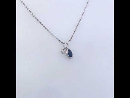 10K White Gold Oval Blue Sapphire and Diamond Double Charm Pendant Necklace - 18" Inches