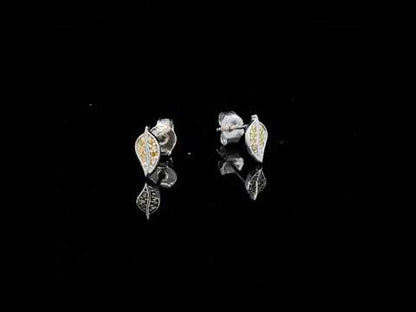 .925 Sterling Silver Yellow Diamond Accent Leaf Stud Earrings (Yellow Color, SI1-SI2 Clarity)