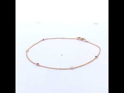 14K Yellow Gold Alternating Red Ruby and White Diamond Bezel Station Chain Bracelet (I-J Color, SI2-I1 Clarity) - 7.5" Inches