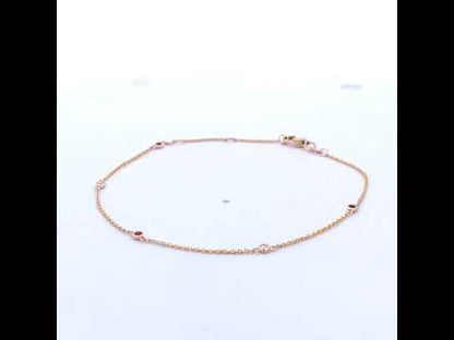14K Yellow Gold Alternating Red Ruby and White Diamond Bezel Station Chain Bracelet (I-J Color, SI2-I1 Clarity) - 7.5" Inches