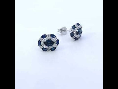 14K White Gold Blue Sapphire and Diamond Vintage Style Stud Earrings (G-H Color, SI2-I1 Clarity)