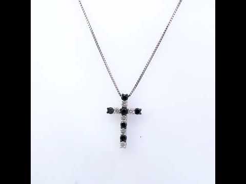 .925 Sterling Silver 1/2 Cttw Alternating Black and White Diamond Cross Pendant Necklace  (Treated Black and H-I Color, I3 Clarity) - 18"