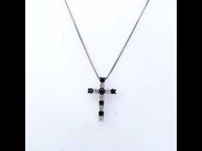 .925 Sterling Silver 1/2 Cttw Alternating Black and White Diamond Cross Pendant Necklace  (Treated Black and H-I Color, I3 Clarity) - 18"