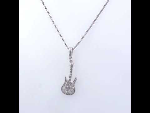 .925 Sterling Silver 1/10 Cttw Diamond Studded Guitar Pendant Necklace (I-J Color, I2-I3 Clarity) - 18" Inches