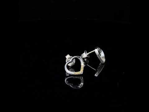 .925 Sterling Silver Yellow Diamond Accent Open Heart Stud Earrings (Yellow Color, SI1-SI2 Clarity)
