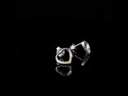 .925 Sterling Silver Yellow Diamond Accent Open Heart Stud Earrings (Yellow Color, SI1-SI2 Clarity)