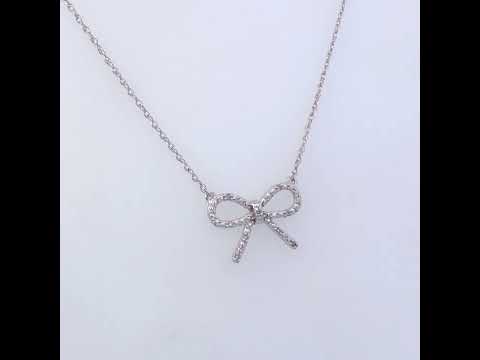 .925 Sterling Silver Diamond Accent Ribbon Bow Knot Pendant Necklace (J-K Color, I2-I3 Clarity) - 18" Inches