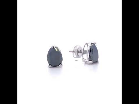 14K White Gold 3.00 Cttw Black Pear Shaped Diamond Solitaire Stud Earrings
