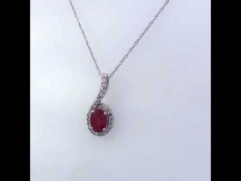 10K White Gold Red Ruby and Diamond Accent Teardrop Pendant Necklace - 18" Inches