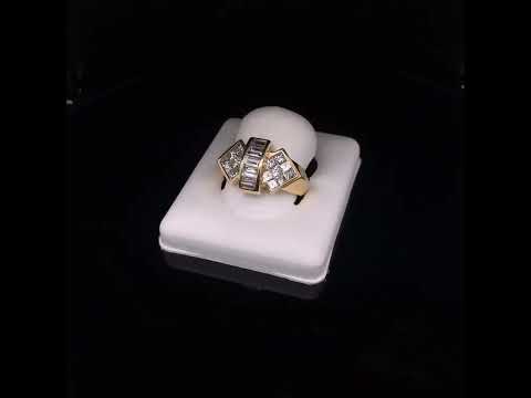 14K Yellow Gold 2.0 Cttw Invisible-Set Princess and Channel Set Baguette Diamond Bar and Wing Style Cocktail Band Ring (G-H Color, VS2-SI1 Clarity)