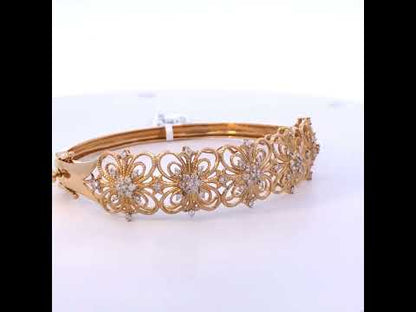 14K Gold 1.00 Cttw Diamond Vintage Inspired Floral Bangle Bracelet (H-I Color, SI1-SI2 Clarity) - 7.75" Inches