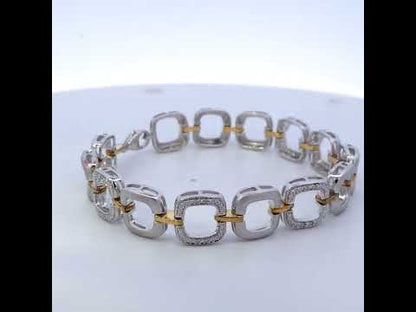 .925 Two-Tone Sterling Silver Diamond Accent Open Box Link Bracelet (I-J Color, I1-I2 Clarity) - 7"