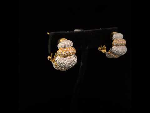 18K Two-Toned Gold 5.00 Cttw Diamond Three-tier Domed Button Omega Back Earrings (G-H Color, VS2-SI1 Clarity)