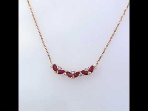 14K Yellow Gold Red Ruby and Diamond Trio Bar Line Necklace (I-J Color, SI2-I1 Clarity) - 18 inch