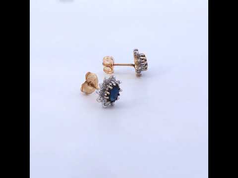 14K Yellow Gold 1/4 Cttw Diamond and Blue Sapphire Sunburst Halo Stud Earrings (K-L Color, I1-I2 Clarity)