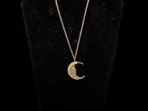 14K Yellow Gold 1/10 Cttw Diamond Crescent Man on the Moon 18" Pendant Necklace (H-I Color, SI1-SI2 Clarity)