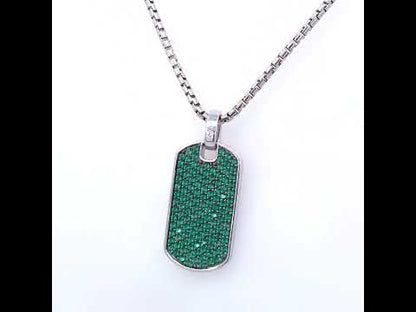 Men's .925 Sterling Silver Created Green Emerald Dog Tag Pendant Necklace - 22" Inches