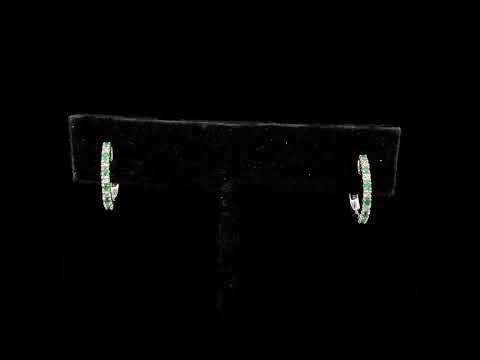 10K White Gold Alternating Emerald 1/10 Cttw Diamond Huggy Hoop Earrings (I-J Color, I1-I2 Clarity)