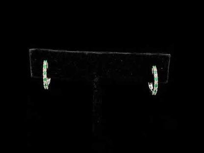 10K White Gold Alternating Emerald 1/10 Cttw Diamond Huggy Hoop Earrings (I-J Color, I1-I2 Clarity)