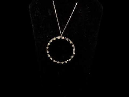.925 Sterling Silver 1.0 Cttw Alternating Black and White Diamond Open Hoop Circle Pendant Necklace - 18" Inches