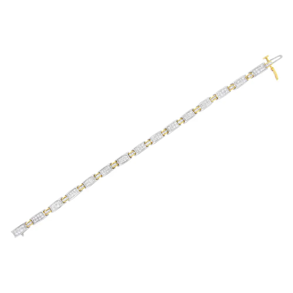 Princess & baguette cut diamond link bracelet in two-tone gold – 3 cttw