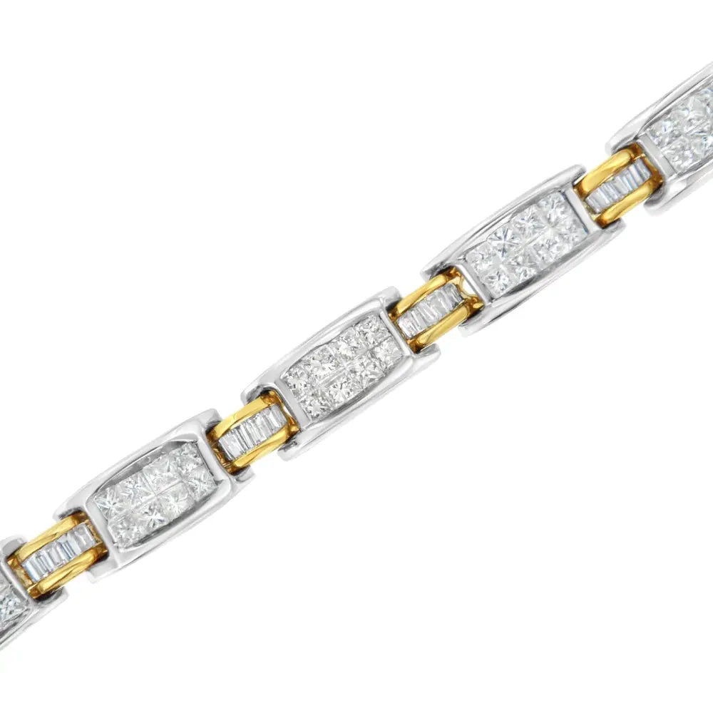 Princess & baguette cut diamond link bracelet in two-tone gold – 3 cttw