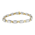Princess & baguette cut diamond link bracelet in two-tone gold – 3 cttw