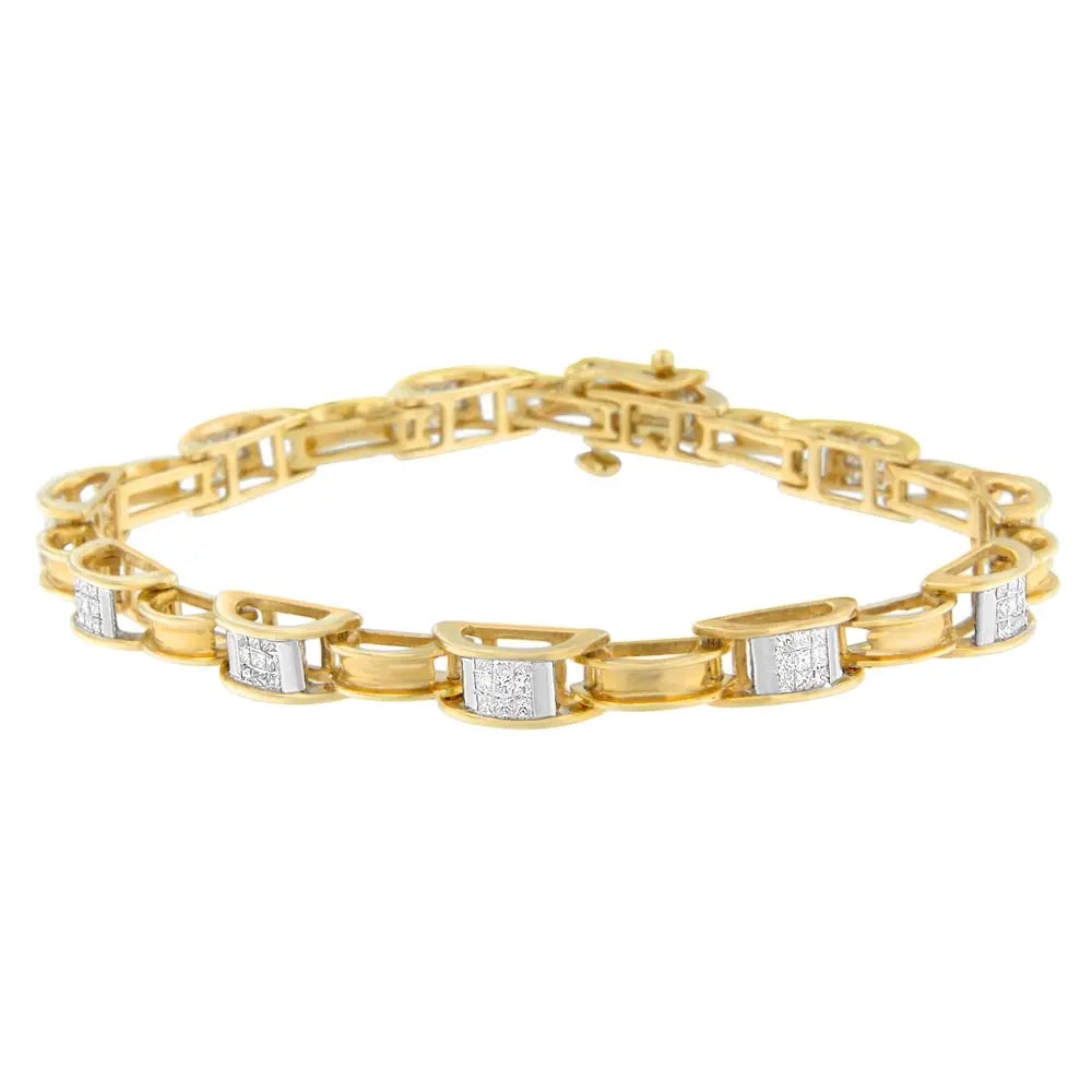 Princess cut diamond chain link bracelet in 14k yellow gold – 1 cttw