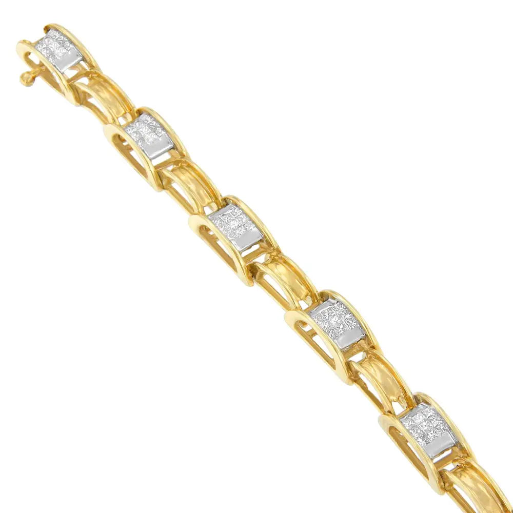Princess cut diamond chain link bracelet in 14k yellow gold – 1 cttw