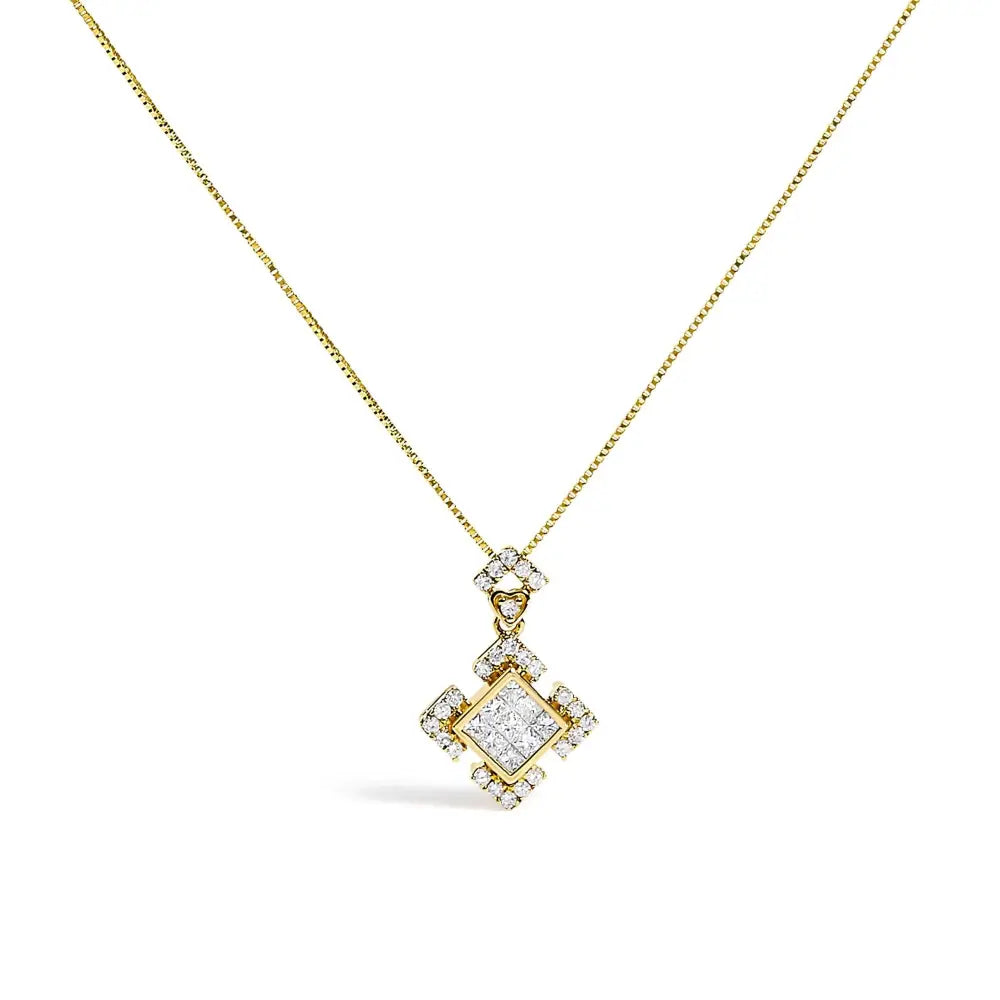 Princess cut diamond geometric halo pendant in 10k yellow gold 3/8 cttw bijoux-nyc direct