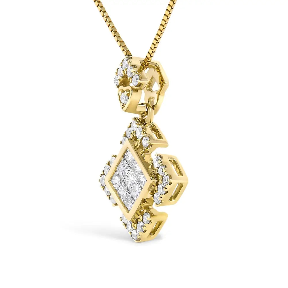 Princess cut diamond geometric halo pendant in 10k yellow gold 3/8 cttw bijoux-nyc direct