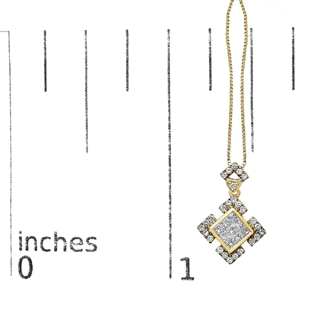 Princess cut diamond geometric halo pendant in 10k yellow gold 3/8 cttw bijoux-nyc direct