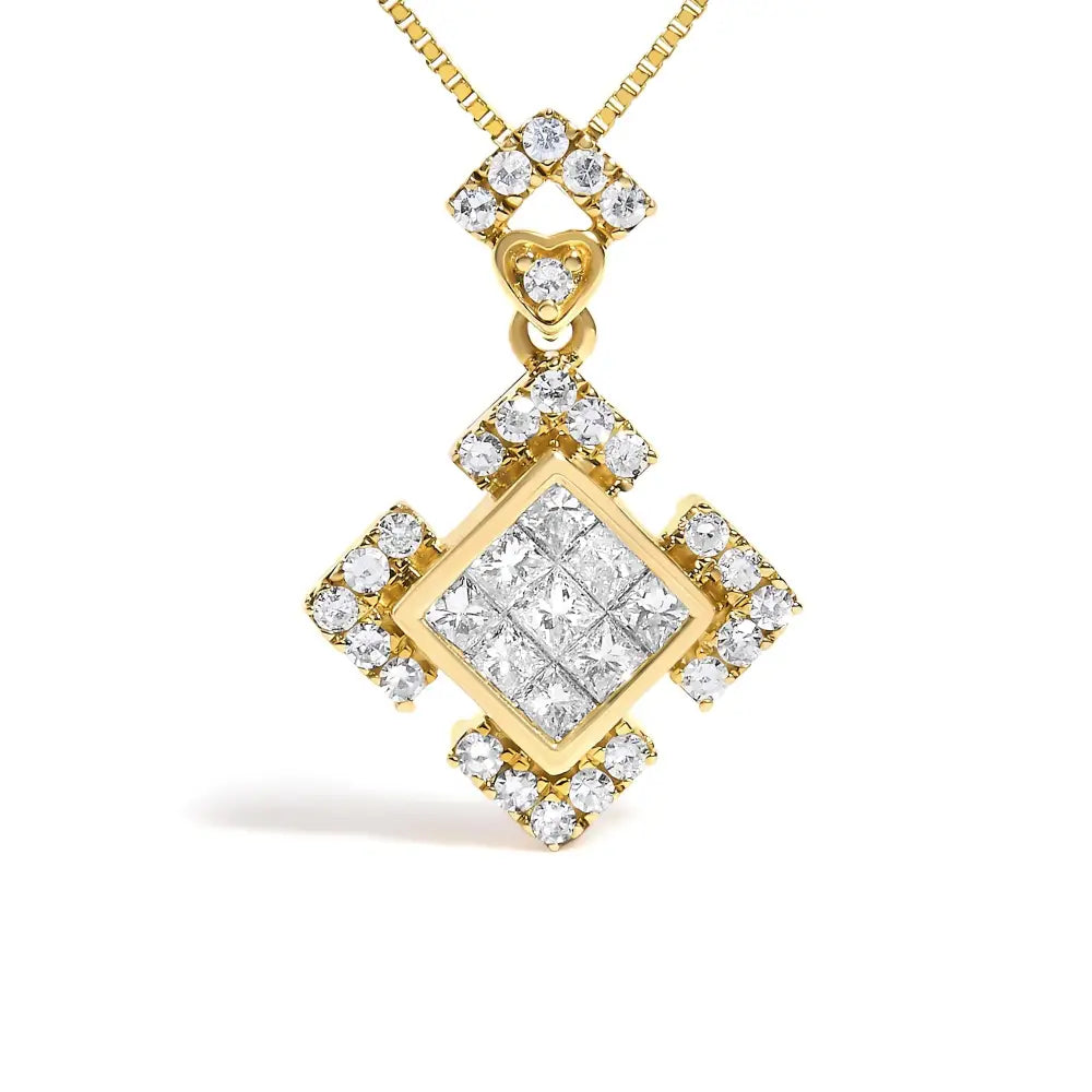 Princess cut diamond geometric halo pendant in 10k yellow gold 3/8 cttw bijoux-nyc direct