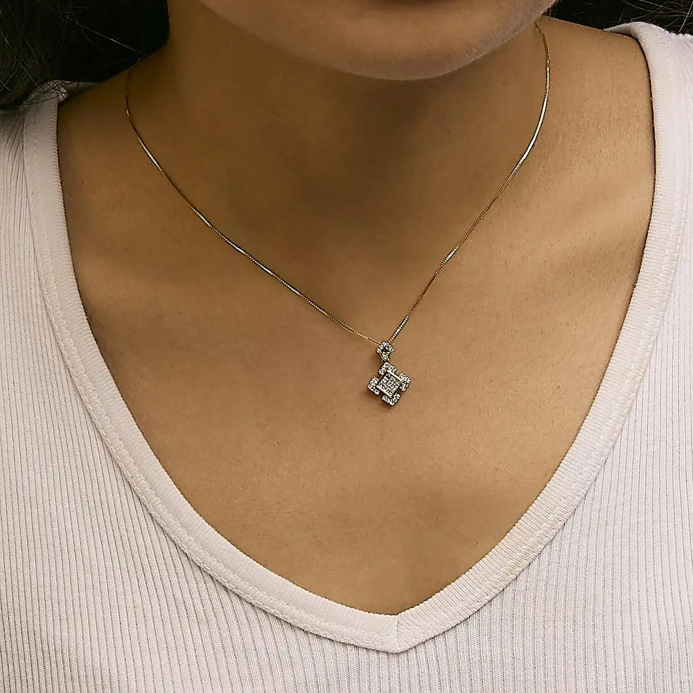 Princess cut diamond geometric halo pendant in 10k yellow gold 3/8 cttw bijoux-nyc direct