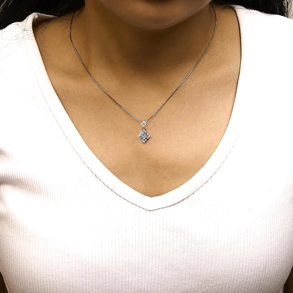 Princess-cut diamond geometric pendant in 10k white gold 18 inch bijoux-nyc direct