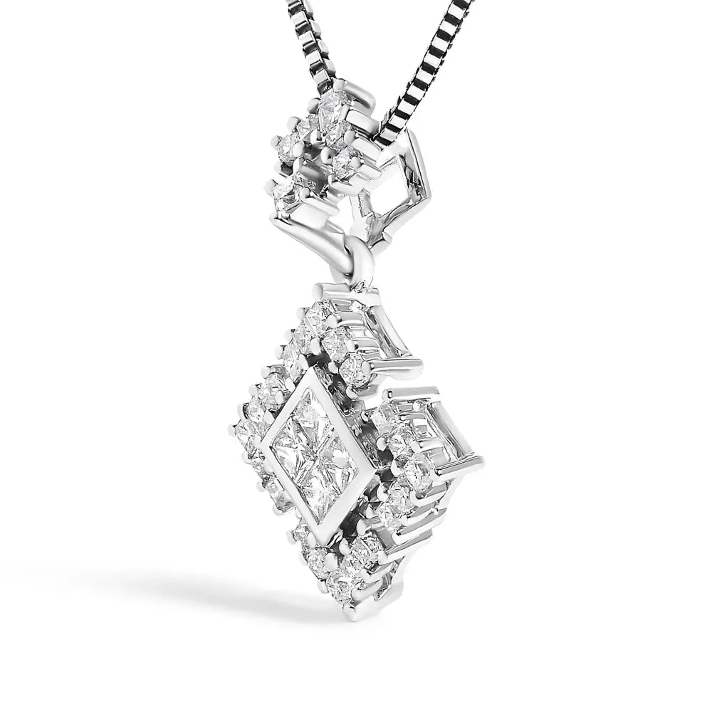 Princess-cut diamond geometric pendant in 10k white gold 18 inch bijoux-nyc direct