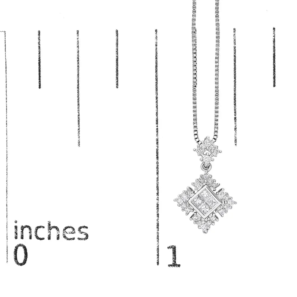 Princess-cut diamond geometric pendant in 10k white gold 18 inch bijoux-nyc direct