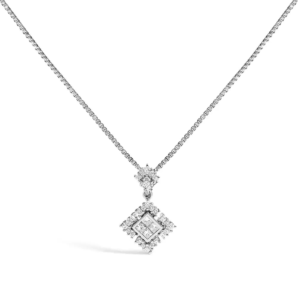 Princess-cut diamond geometric pendant in 10k white gold 18 inch bijoux-nyc direct