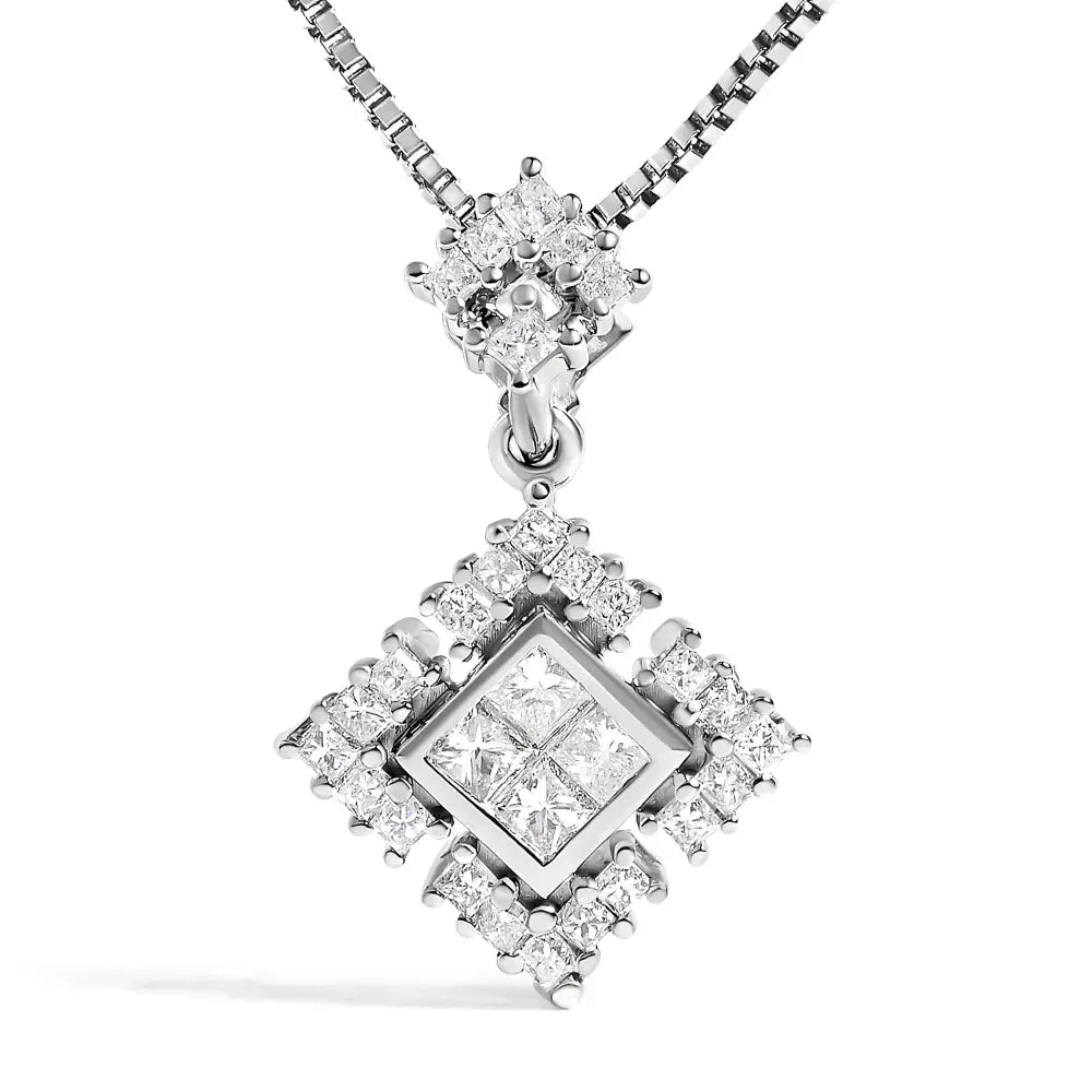 Princess-cut diamond geometric pendant in 10k white gold 18 inch bijoux-nyc direct