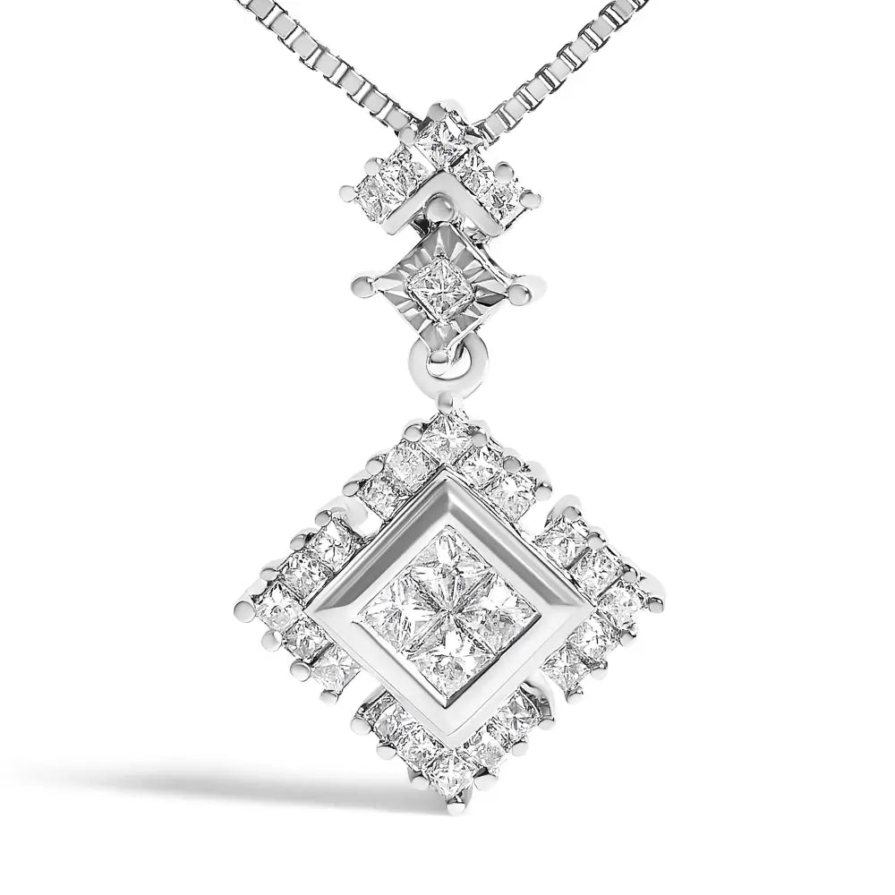 Princess cut diamond rhombus drop pendant in 10k white gold 1/2 cttw bijoux-nyc direct