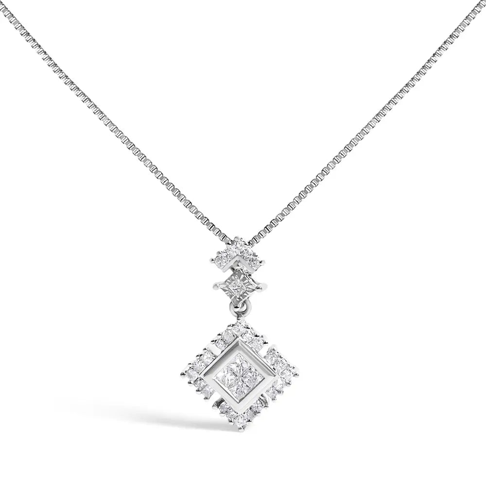Princess cut diamond rhombus drop pendant in 10k white gold 1/2 cttw bijoux-nyc direct