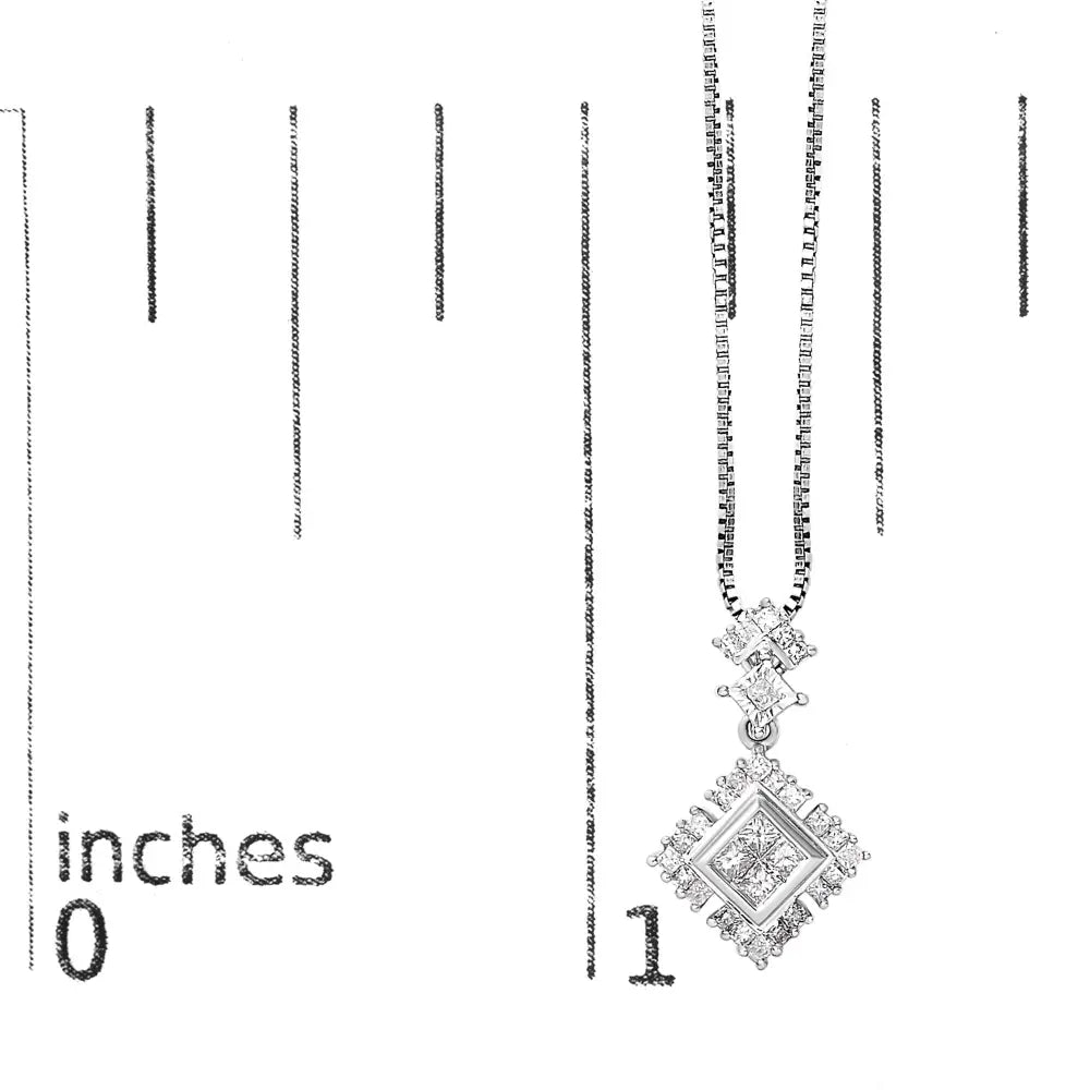 Princess cut diamond rhombus drop pendant in 10k white gold 1/2 cttw bijoux-nyc direct