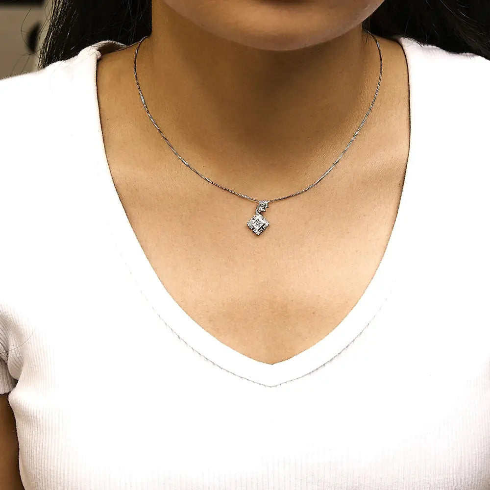 Princess cut diamond rhombus drop pendant in 10k white gold 1/2 cttw bijoux-nyc direct