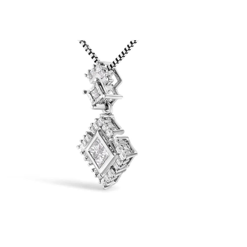 Princess cut diamond rhombus drop pendant in 10k white gold 1/2 cttw bijoux-nyc direct