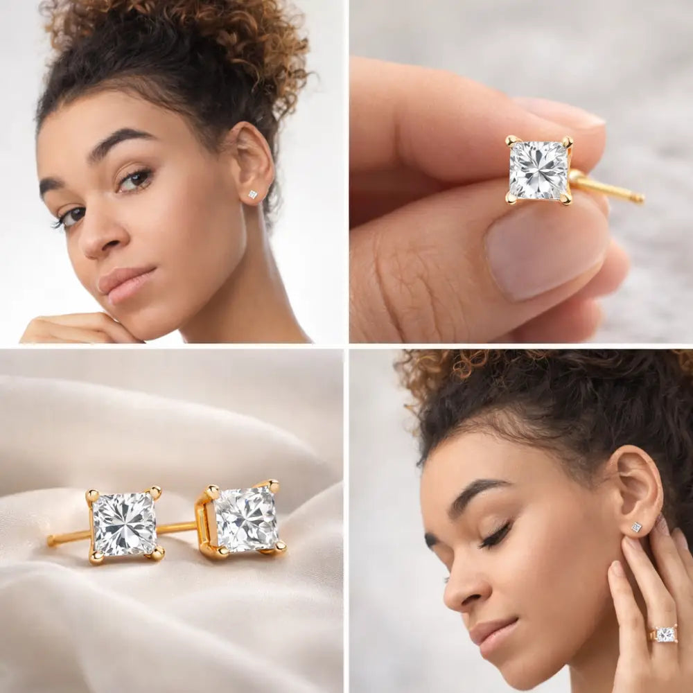 1/5 cttw princess cut diamond stud earrings in 14k yellow gold bijoux-nyc direct