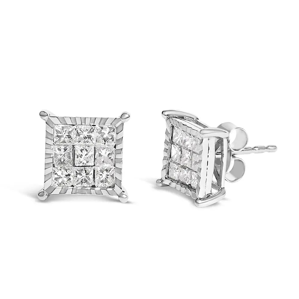 1 cttw princess cut diamond composite square studs in sterling silver bijoux-nyc direct