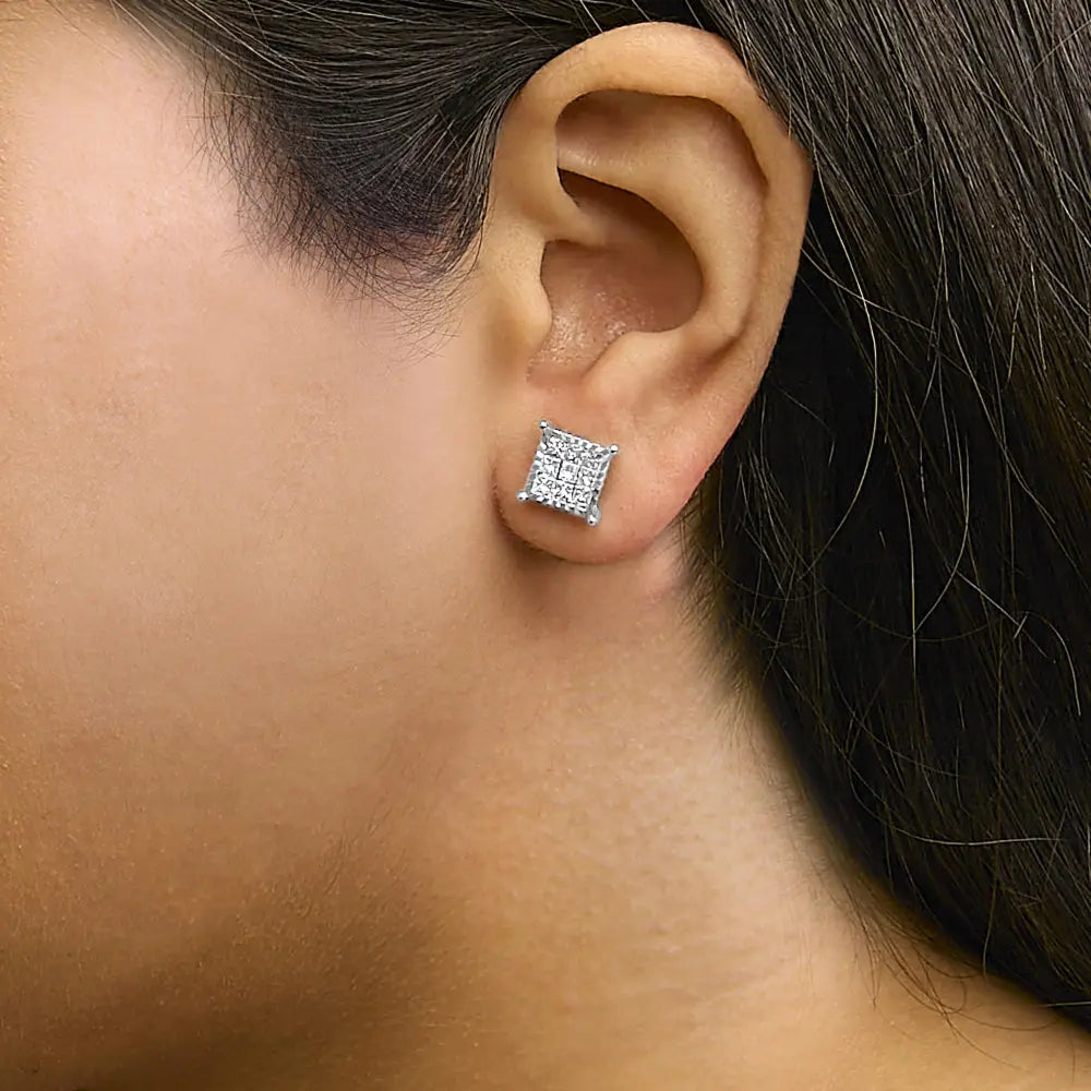 1 cttw princess cut diamond composite square studs in sterling silver bijoux-nyc direct