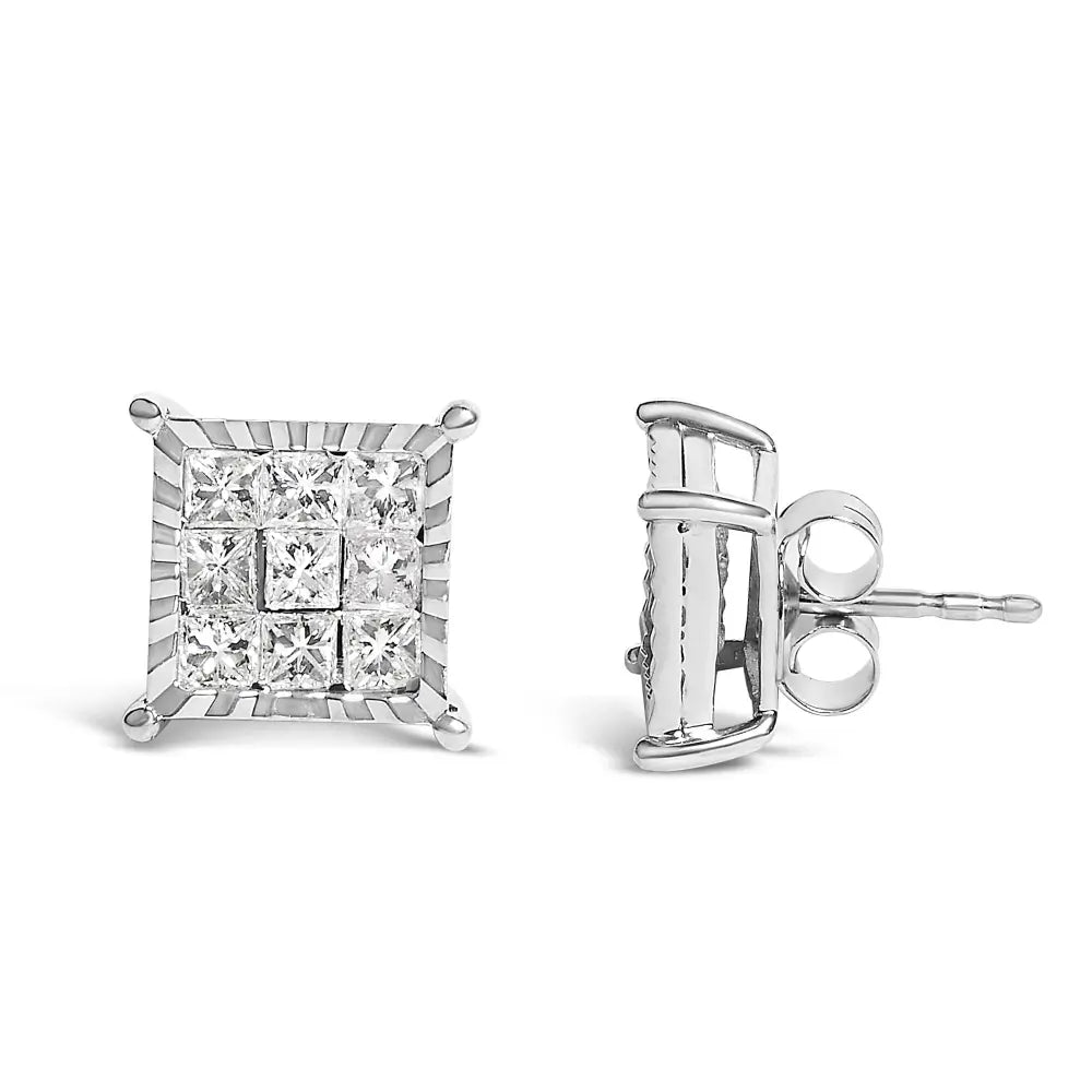 1 cttw princess cut diamond composite square studs in sterling silver bijoux-nyc direct