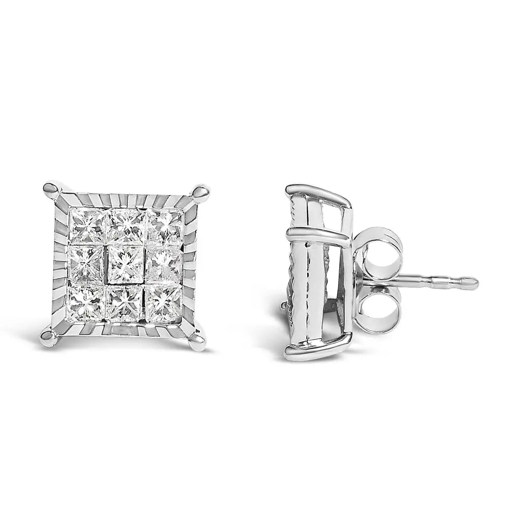1 cttw princess cut diamond composite square studs in sterling silver bijoux-nyc direct